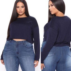 Fashion Nova Long Sleeves Blue Crop Top Size 1X - NEW